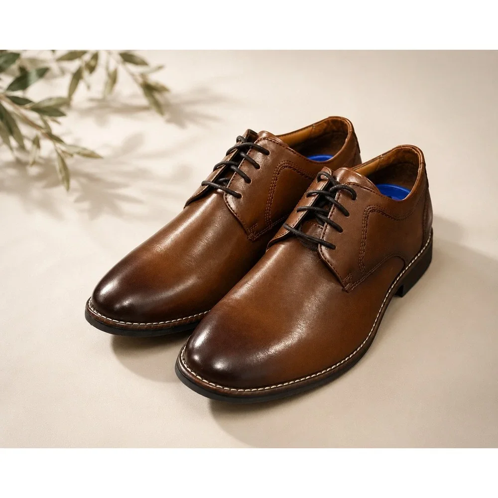 Nunn Bush Kore Walk Mens Brown Leather Comfort Gel Plain Toe Oxford Shoes‎ 8.5M